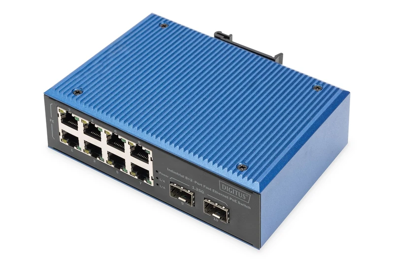 DIGITUS PoE Network switch - 10-port Fast Ethernet - 8x RJ45 + 2x Gigabit SFP uplink - IP40 - DIN rail mounting - 10/100 Mbit/s - Industrial series