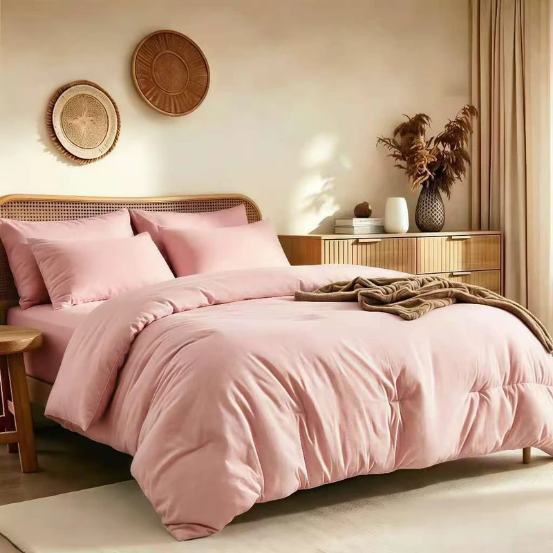 Quataly California King Comforter Set Prewashed Lightweight Quilted Bedding, All Season Breathable Down Alternative Solid Light Pink Comforter (104"x90") with 2 Pillowcases