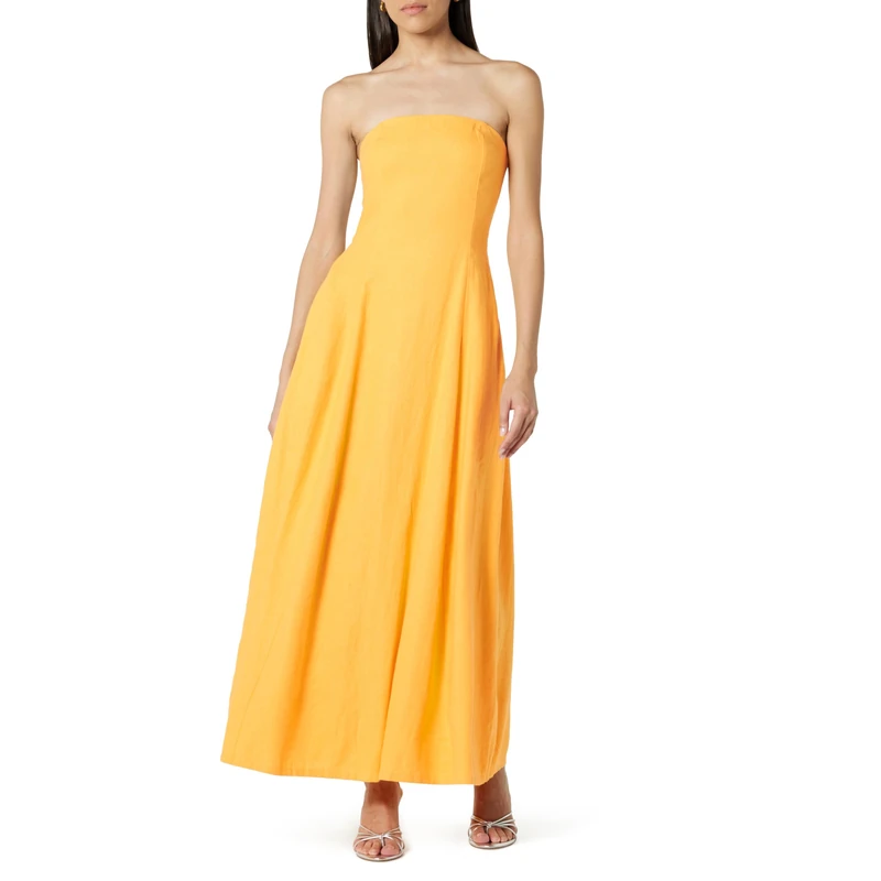 The Drop Women's Carlota Strapless Linen Maxi Dress, Banana, 5XL Plus