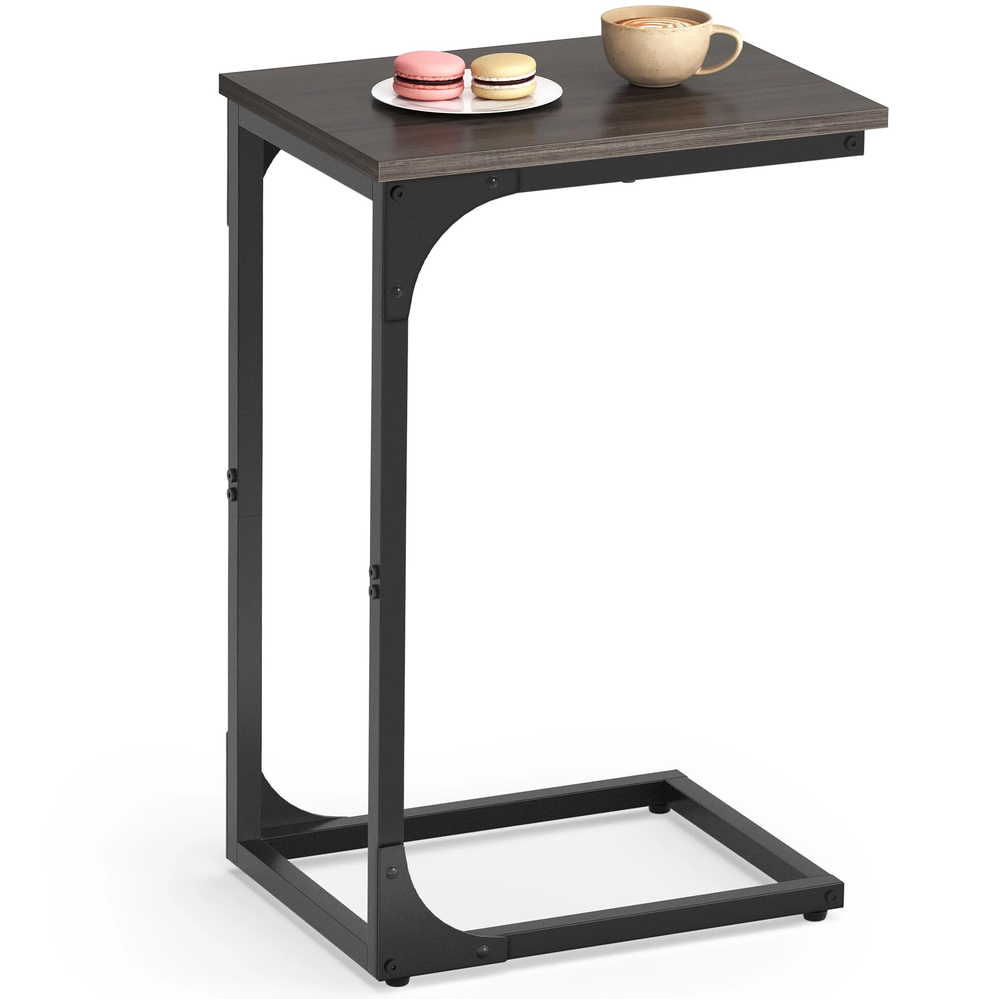 VASAGLE C-Shaped Side Table, Bedside Table, Sofa Side Table, Coffee Table, with Metal Frame, Industrial, for Living Room, Bedroom, Chestnut Brown and Ink Black LET350B74