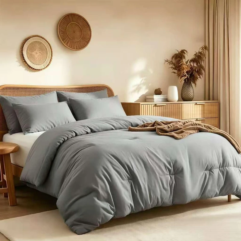 Quataly King Comforter Set Prewashed Lightweight Quilted Bedding, All Season Breathable Down Alternative Dark Grey Solid Comforter (104"x90") with 2 Pillowcases