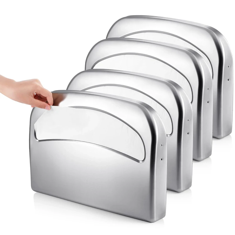 Domensi 4 Pcs Wall Mounted Toilet Seat Cover Dispenser Large Capacity Half Fold Toilet Seat Cover Holder for Commercial Office Restaurant Home Bathroom School, 304 Stainless Steel, 16.4 Inch, Brushed