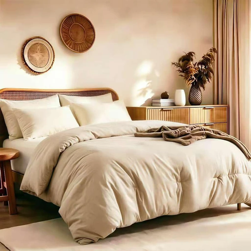 Quataly Twin Comforter Set Prewashed Lightweight Quilted Bedding, All Season Breathable Down Alternative Solid Light Tan Comforter (68"x90") with 1 Pillowcase