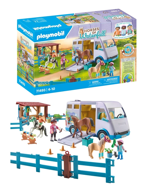 Playmobil 71493 Horses of Waterfall: Mobile Riding School with Transporter, playful learning of horse riding, embark on adventures at Waterfall Ranch, detailed play sets suitable for children ages 4+