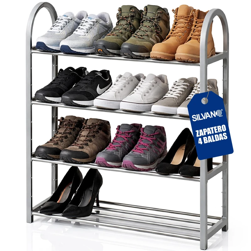 SILVANO Shoe Rack, Shoe Organizer, Shoe Rack, 4 Shelves, Metal Frame, Grey – 19 x 58 x 65 cm – Portable, Multifunctional, for Bedroom, Hallway