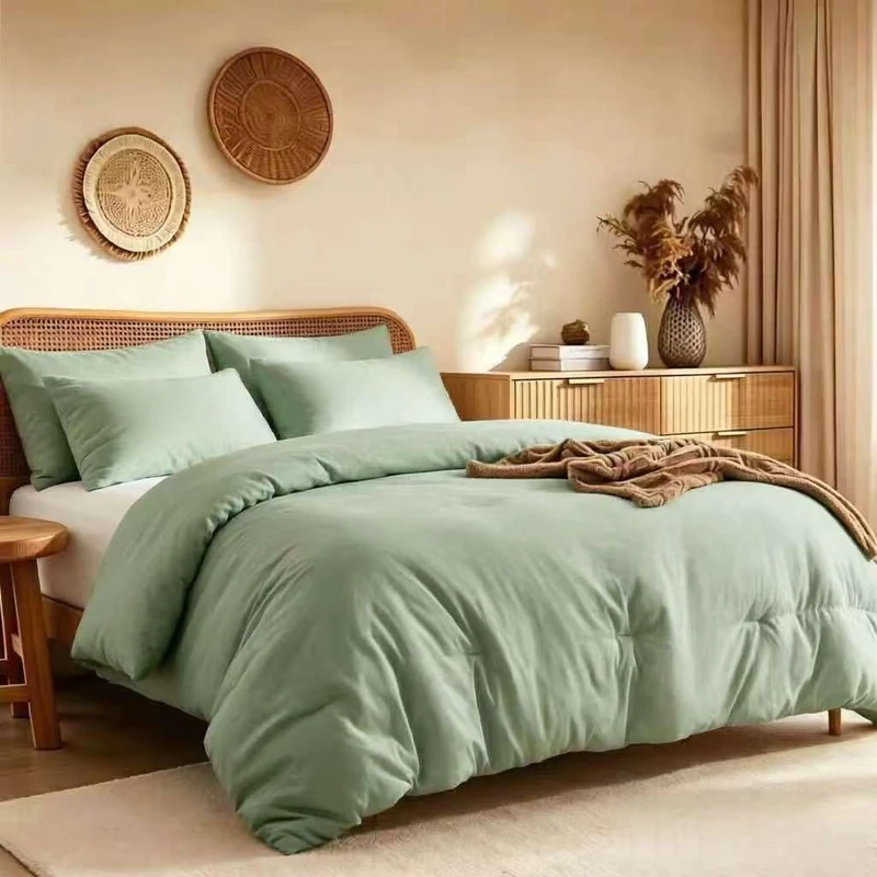 Quataly King Comforter Set Prewashed Lightweight Quilted Bedding, All Season Breathable Down Alternative Solid Sage Green Comforter (104"x90") with 2 Pillowcases