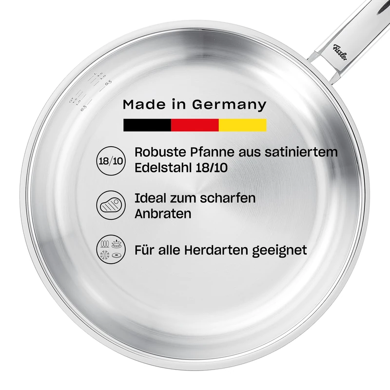 Fissler Pure Collection/Stainless Steel Frying Pan (Diameter 20 cm) Uncoated Saucepan Internal Scale Made in Germany - Induction