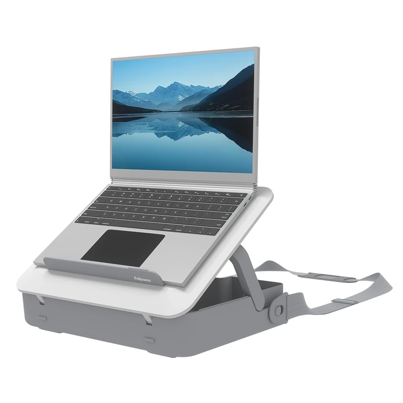 Fellowes Portable Laptop Stand Carry Case - Breyta™ 2-in-1 Design with 5 Height Adjustments - Ideal for Hybrid Work - 100% Recyclable - White