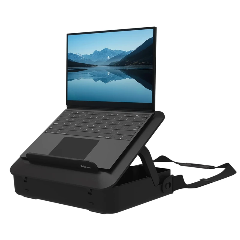 Fellowes Portable Laptop Stand Carry Case - Breyta™ 2-in-1 Design with 5 Height Adjustments - Ideal for Hybrid Work - 100% Recyclable - Black