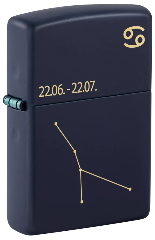 Zippo Windproof Lighter, Zodiac Cancer Design – Matt Navy Blue, Laser Engraving – Refillable, Reusable, Windproof Design – Comes in Gift Box – Made in USA