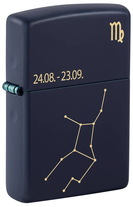Zippo Windproof Lighter, Zodiac Virgo Design – Matt Navy Blue, Laser Engraving – Refillable, Reusable, Windproof Design – Comes in Gift Box – Made in USA