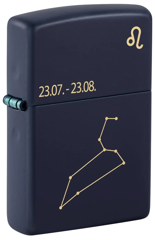 Zippo Windproof Lighter, Zodiac Leo Design – Matt Navy Blue, Laser Engraving – Refillable, Reusable, Windproof Design – Comes in Gift Box – Made in USA
