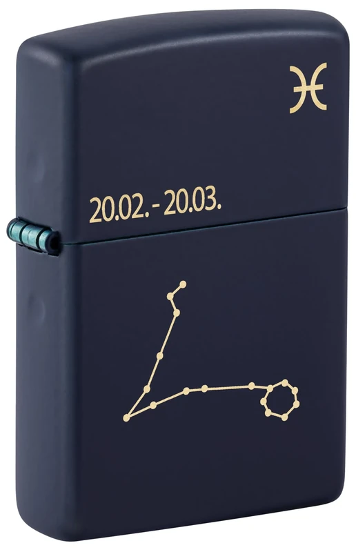 Zippo Windproof Lighter, Zodiac Pisces Design – Matt Navy Blue, Laser Engraving – Refillable, Reusable, Windproof Design – Comes in Gift Box – Made in USA