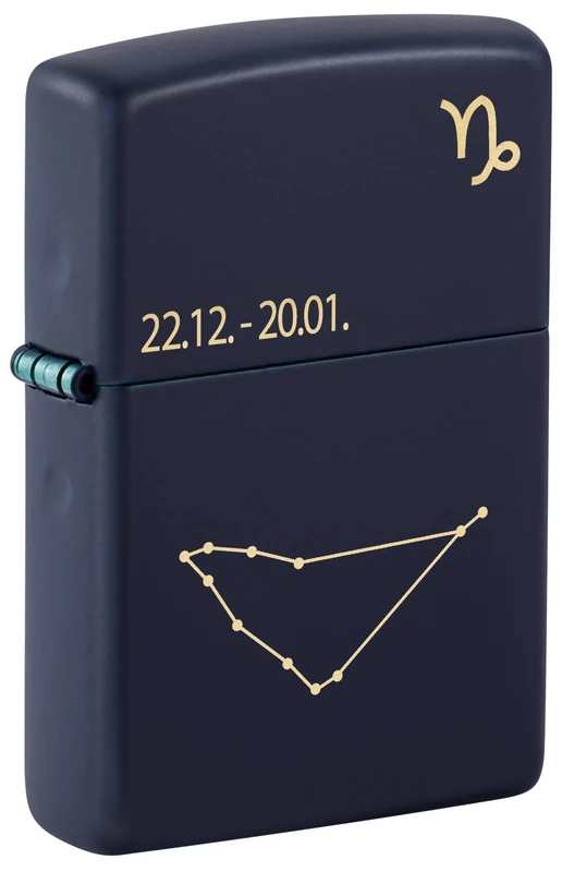 Zippo Windproof Lighter, Zodiac Capricorn Design – Matt Navy Blue, Laser Engraving – Refillable, Reusable, Windproof Design – Comes in Gift Box – Made in USA