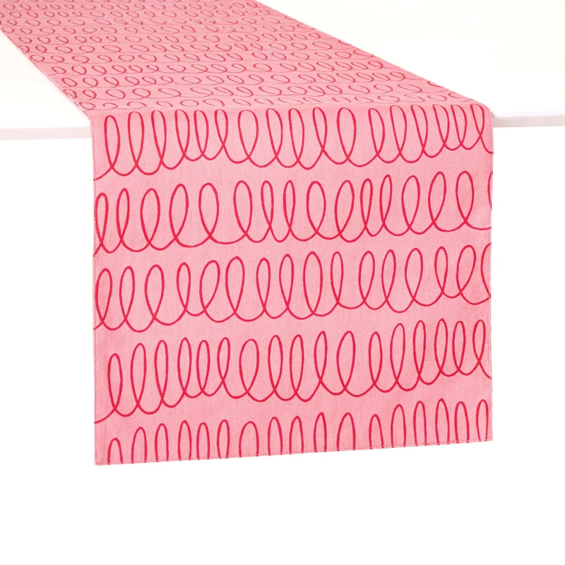 kate spade new york in The Loop & Joy Dot 100% Cotton Reversible Table Runner, Machine Washable, Rose Pink/Red, 15" x 72" - Image 1