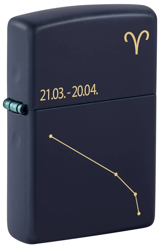 Zippo Windproof Lighter, Zodiac Aries Design – Matt Navy Blue, Laser Engraving – Refillable, Reusable, Windproof Design – Comes in Gift Box – Made in USA