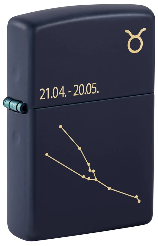 Zippo Windproof Lighter, Zodiac Taurus Design – Matt Navy Blue, Laser Engraving – Refillable, Reusable, Windproof Design – Comes in Gift Box – Made in USA