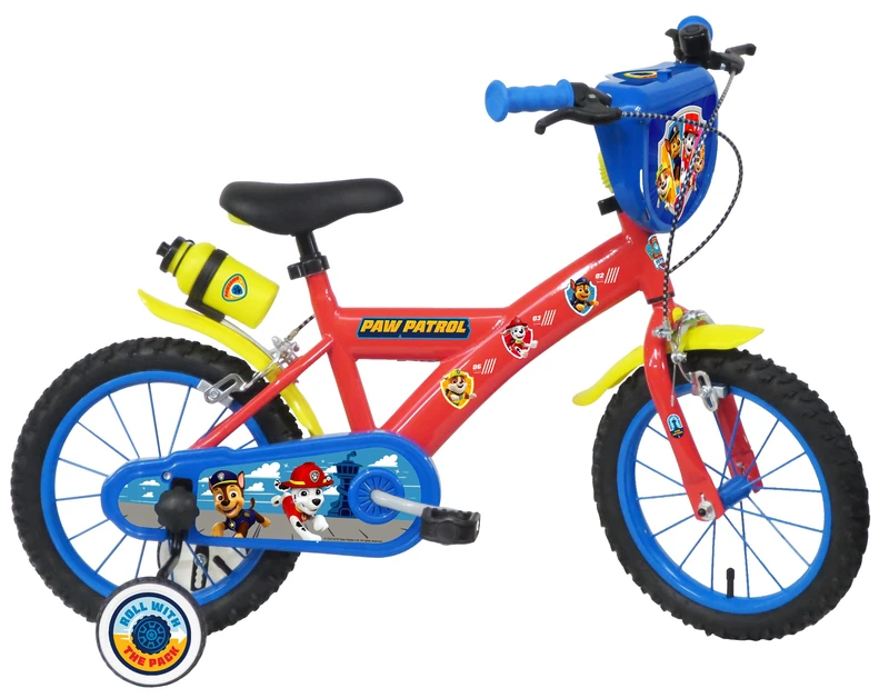 Paw Patrol 14 Inch Kids Bike with Stabilisers for Ages 4-6 Years – Steel Frame, Inflatable Tyres, Dual Caliper Brakes and Water Bottle