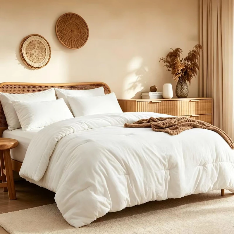 Quataly California King Comforter Set Prewashed Lightweight Quilted Bedding, All Season Breathable Down Alternative Solid Cream White Comforter (104"x90") with 2 Pillowcases