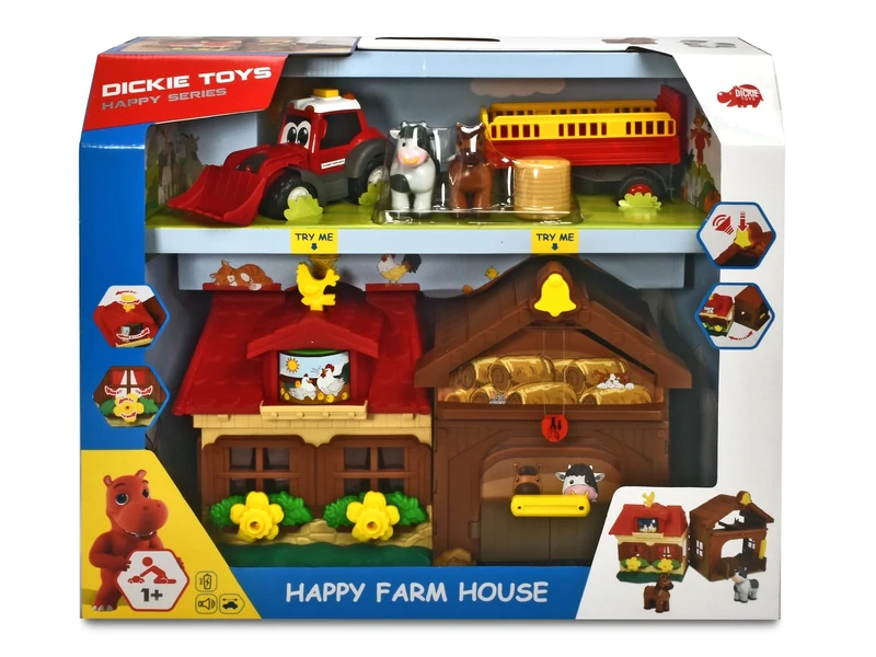 Dickie Toys 203818000 Happy Farm House, Adventure on the Farm, Set for Children from 1 Year, Tractor, with Animals, Light and Sound