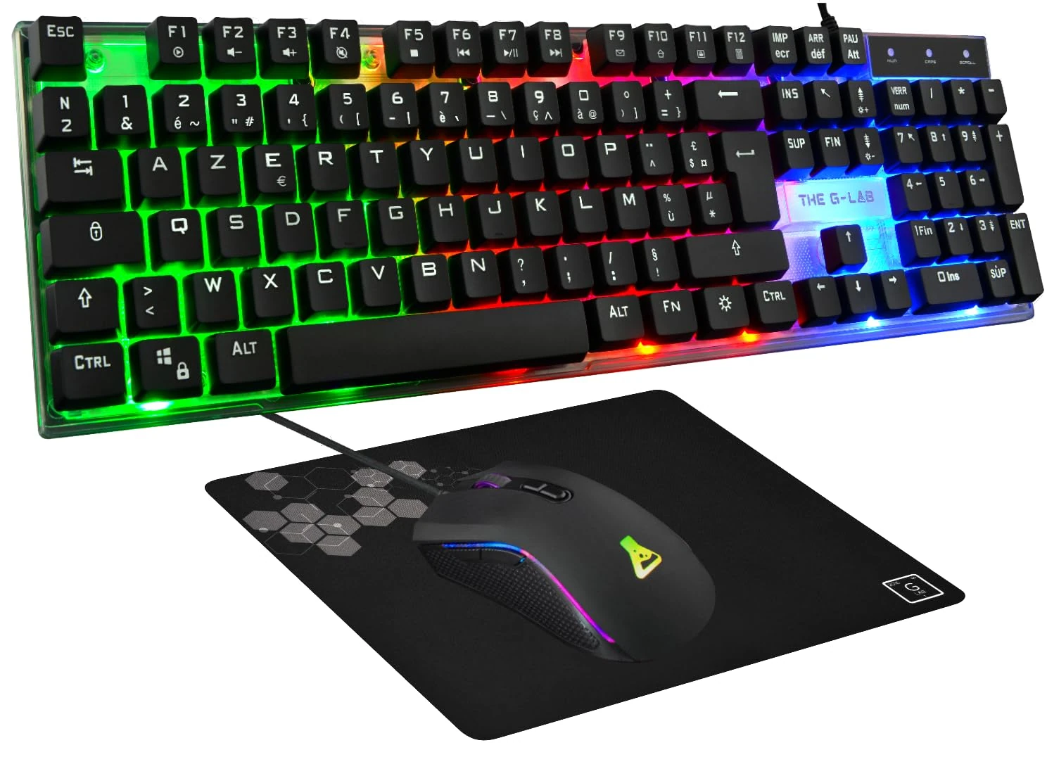 THE G-LAB - Yttrium Combo - Azerty RGB Gaming Pack, 105 Keys Gamer Keyboard and 19 Anti-ghosting Keys - 2400 Dpi Gamer Mouse - Gaming Mouse Pad - Pc Ps4 PS5 (New Version 2024)