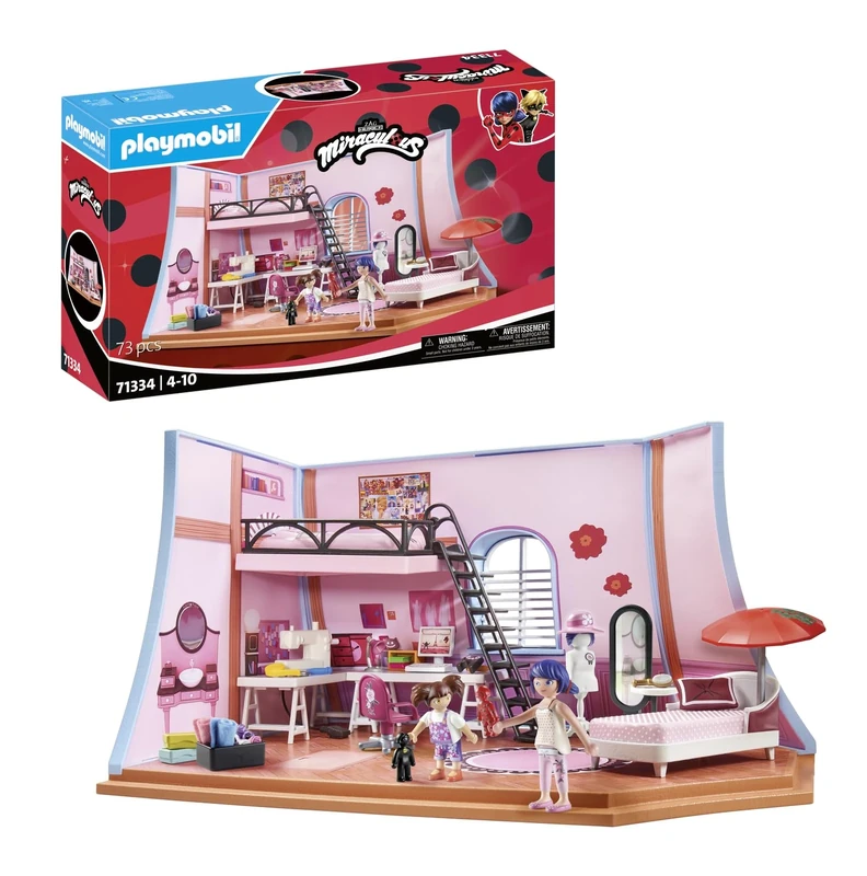 Playmobil 71334 Miraculous: Marinette's Loft, colourful play fun including Marinette and Manon, adventure with Ladybug, fun imaginative role play, detailed play sets suitable for children ages 4+
