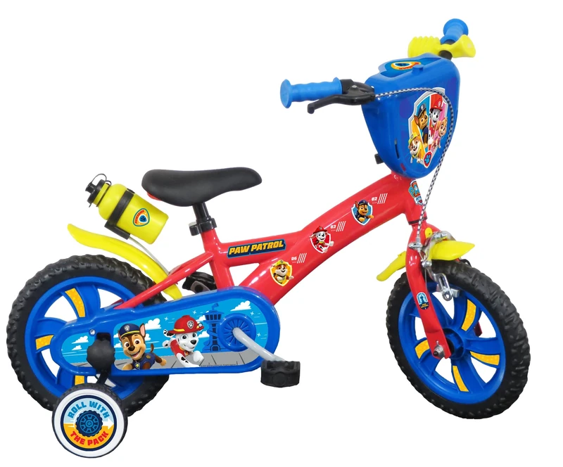 Paw Patrol 12 Inch Kids Bike, Red and Blue Steel Frame, with Training Wheels, Water Bottle, for Ages 3 to 5 Years