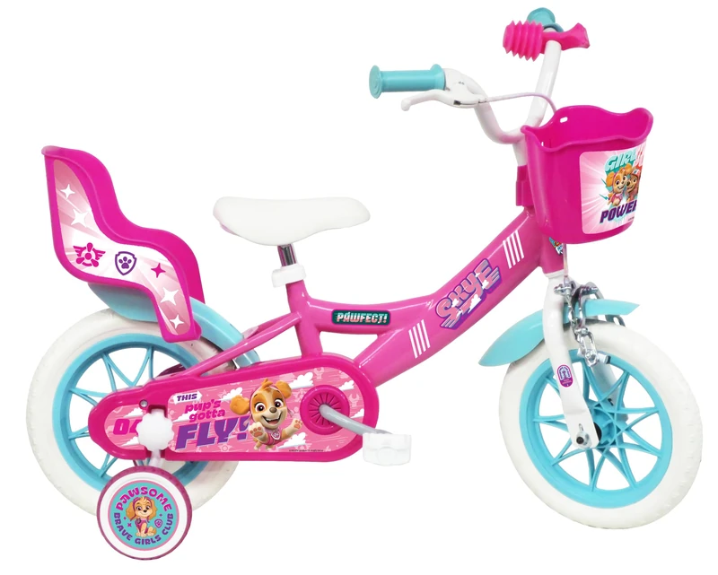 Paw Patrol Skye & Everest Girls Bike, 12 Inch Wheels, Steel Frame, Front Basket, with Training Wheels, Ages 3-5