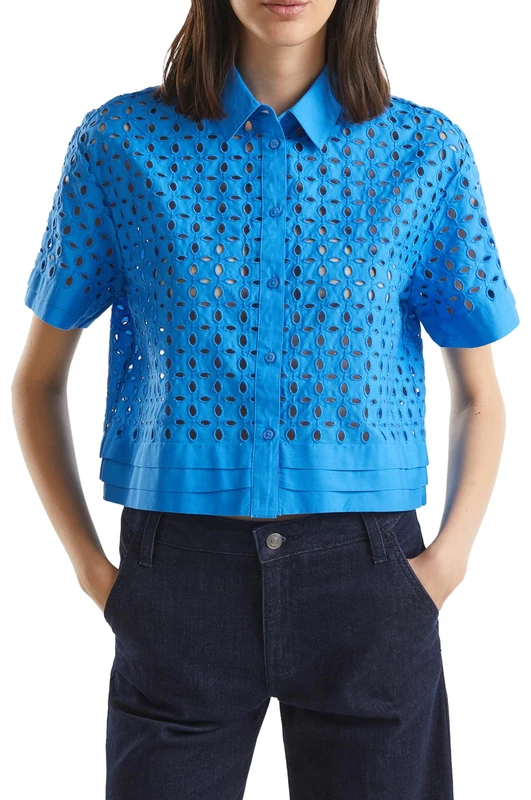 United Colors of Benetton Women's Camicia 58bhdq08b Shirt, Blue, L