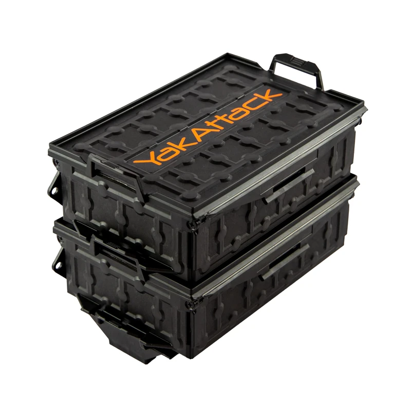 YakAttack TracPak Black Combo Kit – 2 Stackable Kayak Storage Boxes with Quick Release Track Mount Base | Kayak Crate System for Fishing Gear & Tackle Accessories | Compact Kayaking Storage Box - Image 1