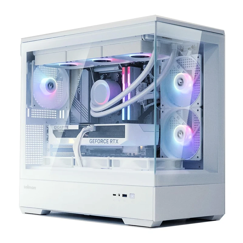 Zalman P30 Micro-ATX Tower PC Case - 3 x 120mm ARGB Fans Pre-Installed - Panoramic View, Frameless Tempered Glass Front & Side Panel with Type C Port and USB 3.0, White