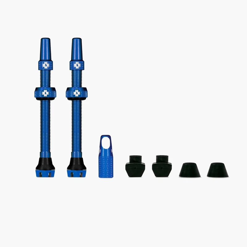 Aluminium Tubeless Valves (Pair) - 35mm - Removable Tray - Blue