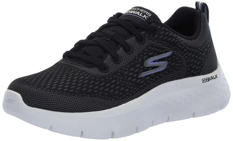 Skechers Women's Go Walk Flex Kali Sneaker, Black Textile/Lavender Trim, 3 UK