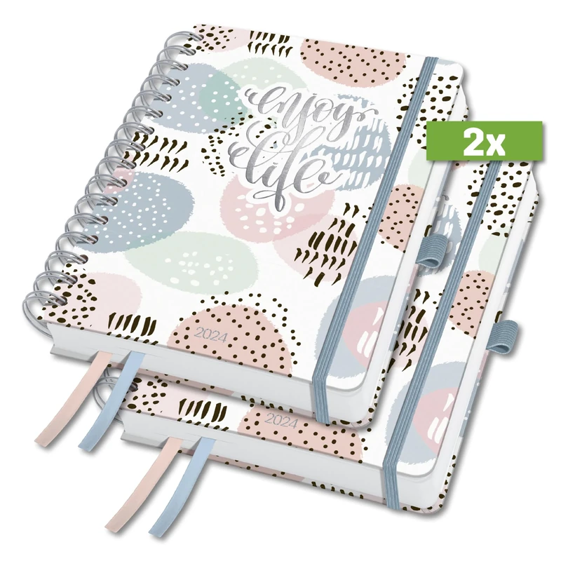 SIGEL J4602 Jolie Spiral diary 2024, Rose Inspiration, 16,8 x 21,5 cm, hardcover, 240 pages, Pink, mint Green, Grey, 2 Pieces
