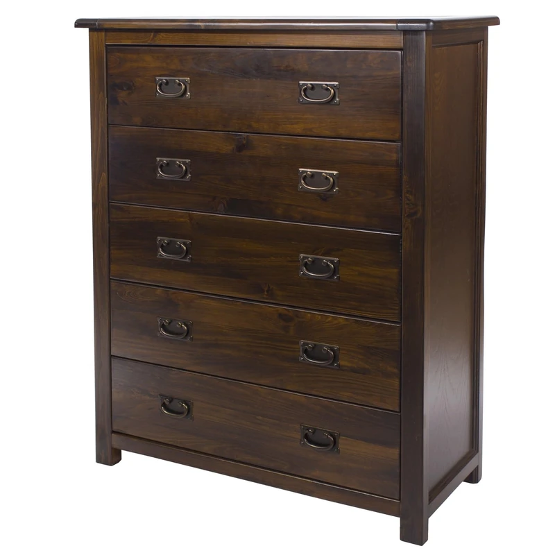 Home Source Denver Chest of Drawers Cabinet, Solid Pine Dresser Bedroom Storage, 5 Drawer