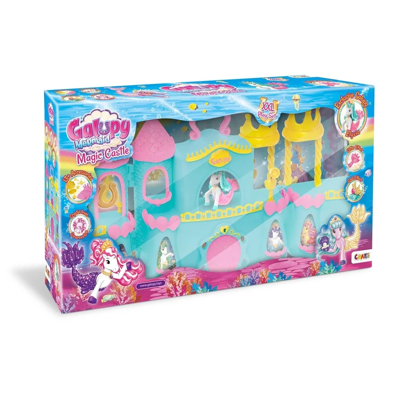 Galupy Mermaid Magic Castle Playset with Lockable Castle, Unicorn Figure with Mermaid Tail and Accessories – Girls Toys and Unicorn Gift for Children Age 3+