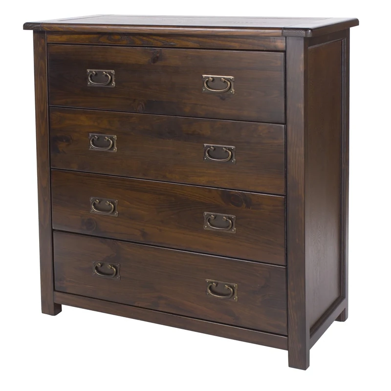 Home Source Denver Chest of Drawers Cabinet, Solid Pine Dresser Bedroom Storage, 4 Drawer