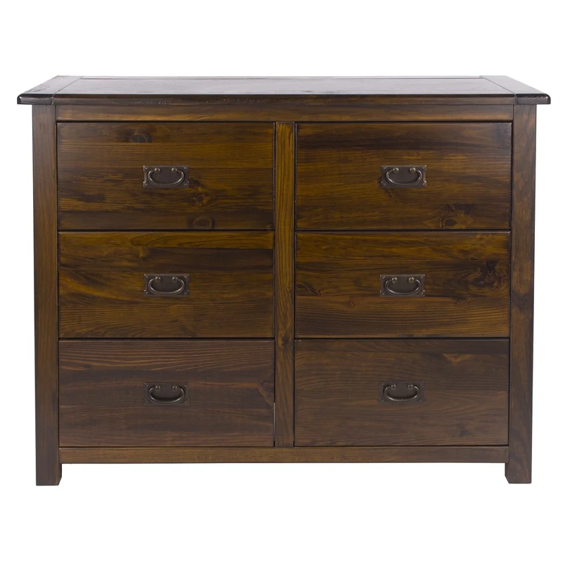 Home Source Denver Chest of Drawers Cabinet, Solid Pine Dresser Bedroom Storage, 6 Drawer