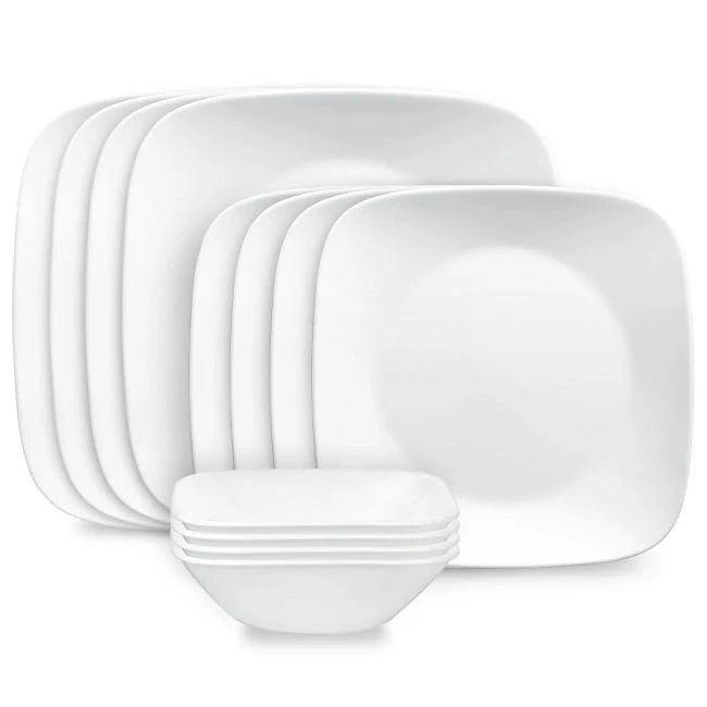 Corelle® Pure White Square 12-piece Dinnerware Set, Service for 4