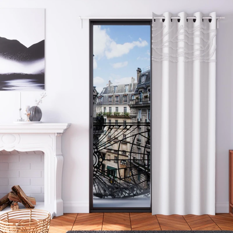 Soleil d'ocre, Tuft Curtain with Eyelets 135 x 250 cm White