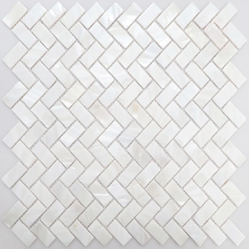 Incudo Pure White Mother of Pearl Herringbone Mosaic Tiles - 270x287mm, Pack of 4, Mesh Backing