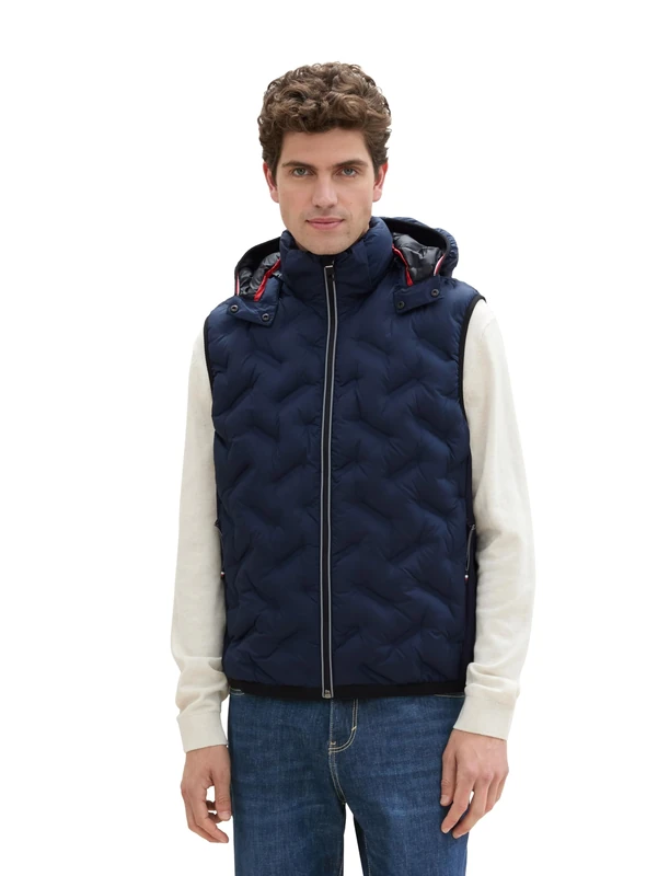 TOM TAILOR Men's 1041313 Hybrid Vest with Hood (Pack of 1), 10668 - Sky Captain Blue, XL