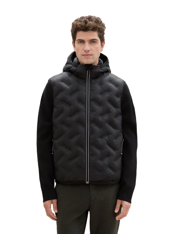 TOM TAILOR Men's 1041313 Hybrid Vest with Hood, 29999-Black, L