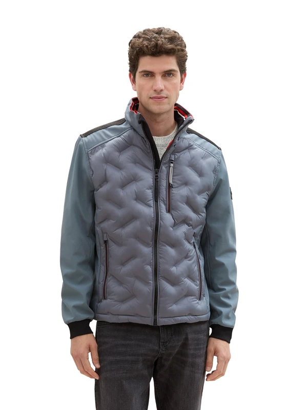 TOM TAILOR Men's Hybrid Jacket with Hood, 28128 - Stormy Teal, XL