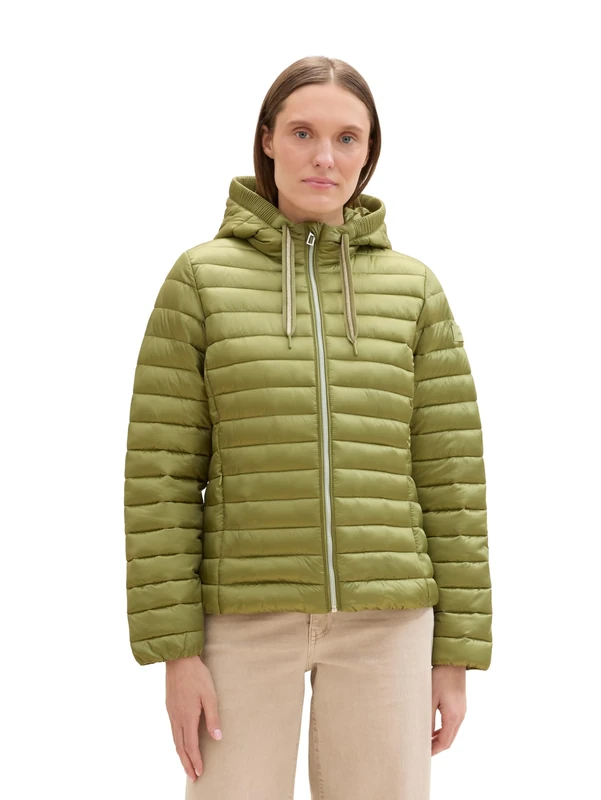 TOM TAILOR Women's Lightweight Quilted Jacket with Hood, 35768 - Dark Sage, S - Image 1