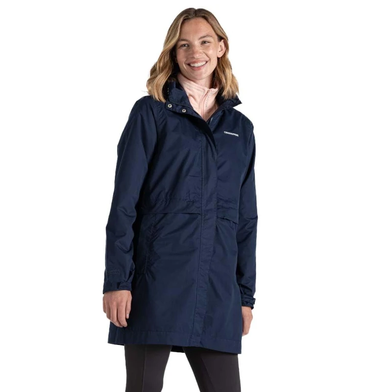 Craghoppers Womens Ana Waterproof Breathable Shell Jacket Longline Raincoat, Blue Navy, 10 EU