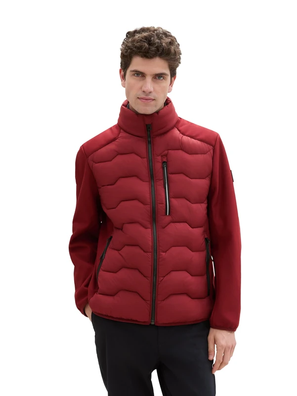 TOM TAILOR Men's Hybrid Jacket with Stand-Up Collar, 13721 - Burgundy Dark Red, XL