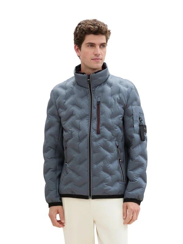 TOM TAILOR Men's 1041309 Hybrid Jacket with Hood in Stand-up Collar, 28128-Stormy Teal, S