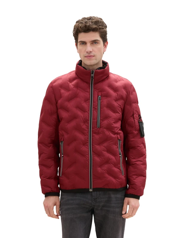 TOM TAILOR Men's Hybrid Jacket with Hood in Stand-Up Collar, 13721 - Burgundy Dark Red, M