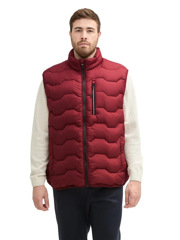 TOM TAILOR Men's Plus Size Hybrid Vest with Hood, 13721 - Burgundy Dark Red, XXL